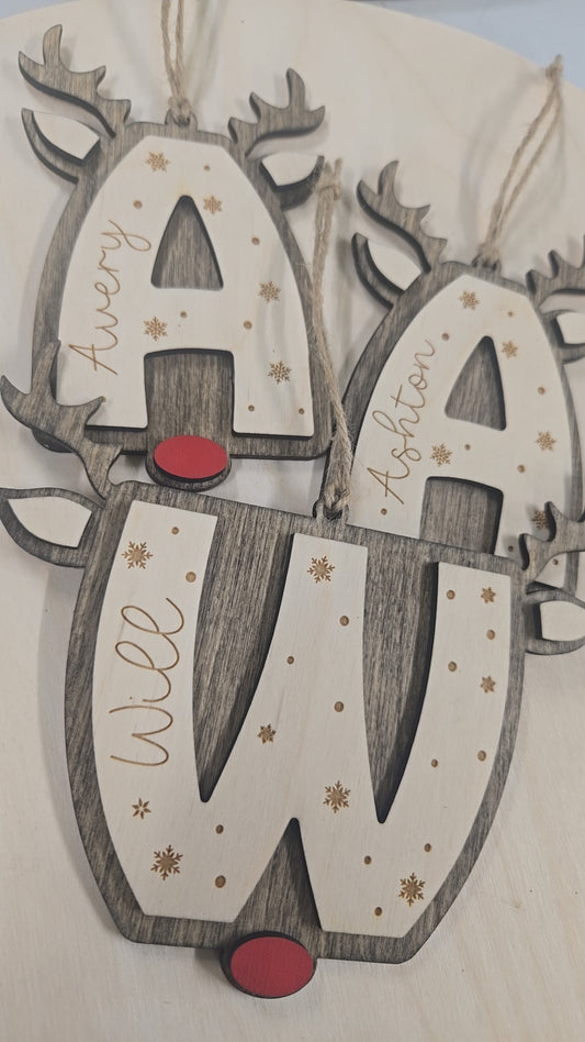 Personalized Reindeer Letter Ornament